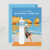 アルガルヴェビーチガールビッグ誕生日パーティーの招待 ポストカード (正面/裏面)