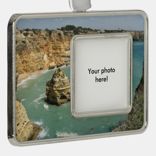 アルガルヴェ,ポルトガル,ベナギルビーチと崖 シルバープレートフレームオーナメント (右)