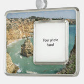 アルガルヴェ,ポルトガル,ベナギルビーチと崖 シルバープレートフレームオーナメント (左)