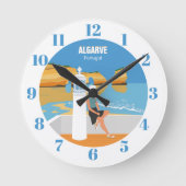 アルガルヴビーチガールトラベルヴィンテージスタイル ラウンド壁時計 (正面)