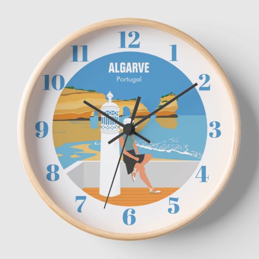 アルガルヴビーチガールトラベルヴィンテージスタイル 壁時計 (正面)