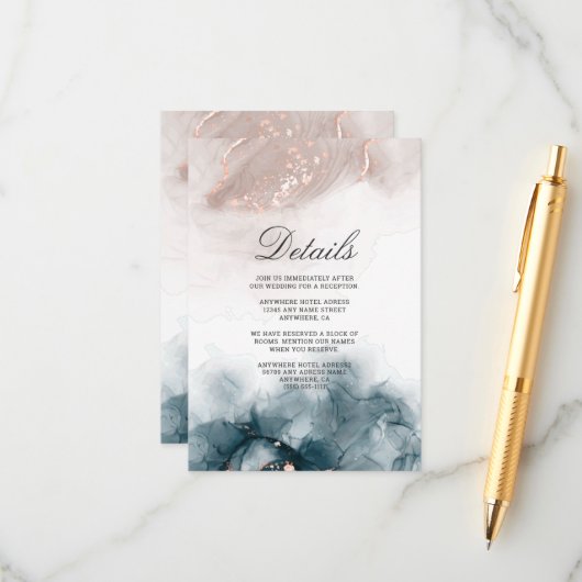 アルコエレガントーモダンルインク金ゴールド赤面ブルーミニマル エンクロージャーカード (正面/裏面インサイチュ)