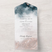 アルコエレガントーモダンルインク金ゴールド赤面ブルーミニマル オールインワン招待状 (内側)