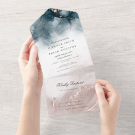 アルコエレガントーモダンルインク金ゴールド赤面ブルーミニマル オールインワン招待状