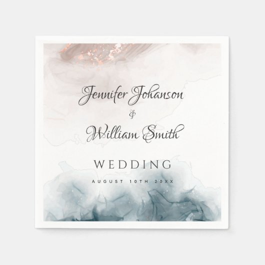 アルコエレガントーモダンルインク金ゴールド赤面ブルーミニマル スタンダードカクテルナプキン (正面)