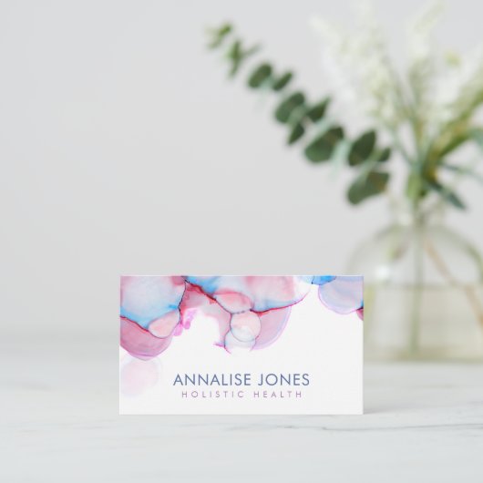 アルコエレガントールインクパステルブルーとピンク 名刺 (スタンド正面)