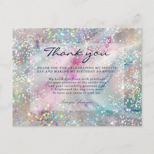 アルコエレガントールインクホログラフィックグリッターありがとう ポストカード (正面)