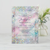 アルコエレガントールインクホログラフィックグリッター誕生日 招待状 (スタンド正面)