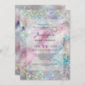アルコエレガントールインクホログラフィックグリッター誕生日 招待状 (正面/裏面)