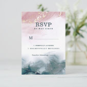 アルコエレガントールインク赤面ブルーウォーター色モダン 出欠カード (スタンド正面)