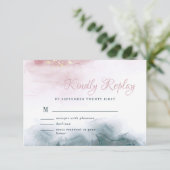 アルコエレガントールインク赤面ブルーウォーター色モダン 出欠カード (スタンド正面)