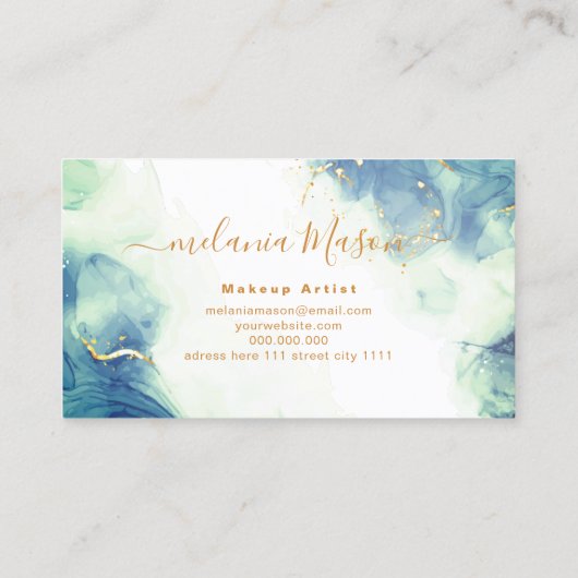 アルコエレガントールインク金ゴールドブルーターコイズトレンディー 名刺 (裏面)