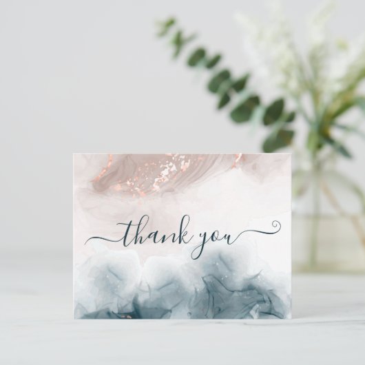 アルコエレガントールインク金ゴールド赤面ブルーサンキュー ポストカード (スタンド正面)