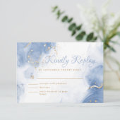 アルコエレガントールインク金ゴールド青ミニマル白 出欠カード (スタンド正面)