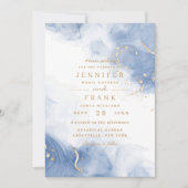 アルコエレガントールインク金ゴールド青ミニマル白 招待状 (正面)