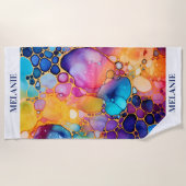 アルコカラフルルインクウォーターの背景色 ビーチタオル (正面)