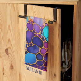 アルコカラフルールインク水色モノグラム キッチンタオル