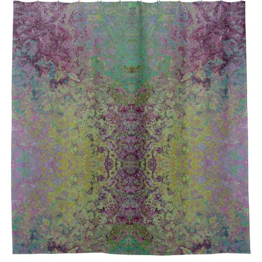 アルコカラフルールインク、緑とブルゴーニュ抽象芸術 シャワーカーテン (正面)