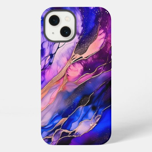 アルコールインクで描く紫の宇宙星雲 iPhoneケース (裏面)