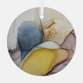 アルコールインクの渦巻き、黄色の濃淡、抽象芸術。 ガラスオーナメント (裏面)