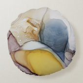 アルコールインクの渦巻き、黄色の濃淡、抽象芸術。 ラウンドクッション (裏面)