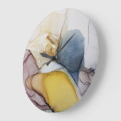 アルコールインクの渦巻き、黄色の濃淡、抽象芸術。 ラージ壁時計 (傾斜)