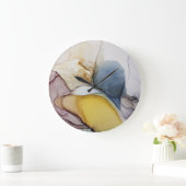 アルコールインクの渦巻き、黄色の濃淡、抽象芸術。 ラージ壁時計 (ホーム)