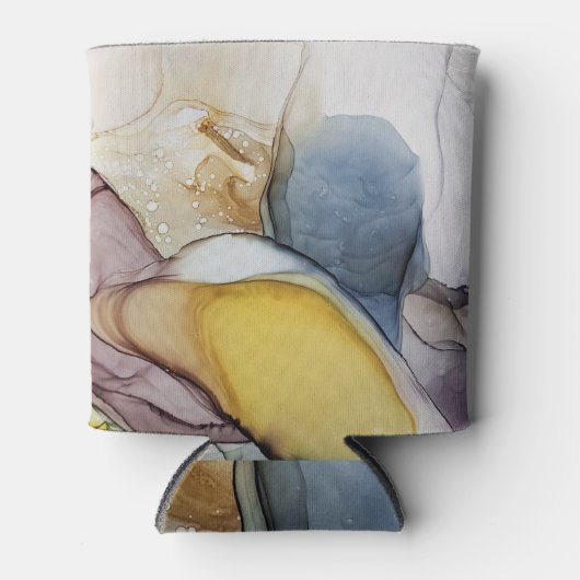 アルコールインクの渦巻き、黄色の濃淡、抽象芸術。 缶クーラー (正面)