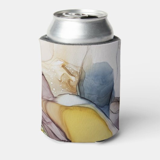 アルコールインクの渦巻き、黄色の濃淡、抽象芸術。 缶クーラー (缶裏面)