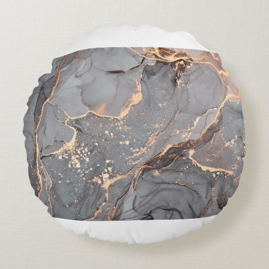 アルコールインクは半透明の色。抽象芸術 ラウンドクッション (正面)