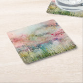 アルコールインクアブストラクトフラワーパターン スクエアペーパーコースター (アングル)