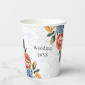 アルコールインクウォーターカラーブルーオレンジバラの結婚式 紙コップ (裏面)