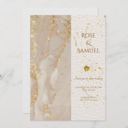 アルコールインクグリッターエレガントウェディング招待状 招待状 (正面/裏面)