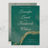 アルコールインクグリーンラメウェディング 招待状 (正面/裏面)