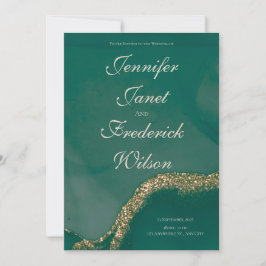 アルコールインクグリーンラメウェディング 招待状