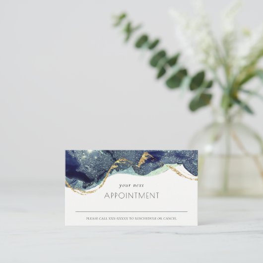 アルコールインクシルバーネイビーブルーグリッターアポイントメント 名刺 (スタンド正面)