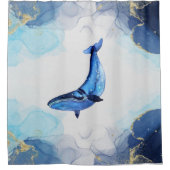 アルコールインクテックの青い金ゴールドの流動的な芸術の上にクジラ シャワーカーテン (正面)