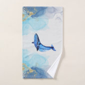 アルコールインクテックの青い金ゴールドの流動的な芸術の上にクジラ バスタオルセット (ハンドタオル)