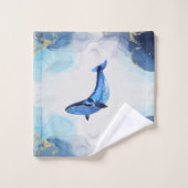 アルコールインクテックの青い金ゴールドの流動的な芸術の上にクジラ バスタオルセット (ウォッシュタオル)