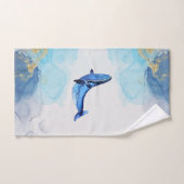 アルコールインクテックの青い金ゴールドの流動的な芸術の上にクジラ バスタオルセット (ハンドタオル)