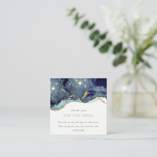 アルコールインクネイビー金ゴールドグリッターご注文ありがとうございます スクエア名刺 (スタンド正面)