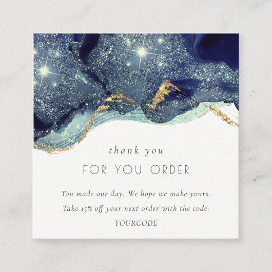 アルコールインクネイビー金ゴールドグリッターご注文ありがとうございます スクエア名刺 (正面)