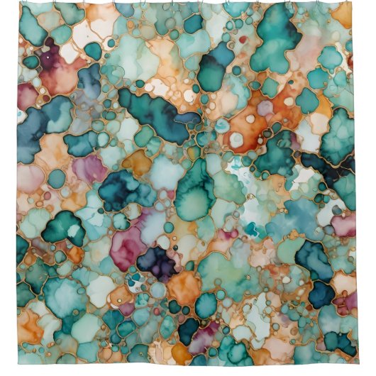 アルコールインクパターンパカラフルステル シャワーカーテン (正面)