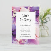 アルコールインクパープル金ゴールド誕生パーティーの招待 招待状 (スタンド正面)