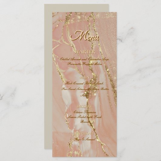 アルコールインクピンクグリッター金ゴールドエレガントフラットメニュー メニュー (正面/裏面)