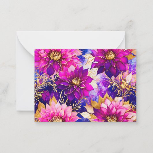 アルコールインクピンクパープルダリア花愛アートワーク ノートカード (正面)