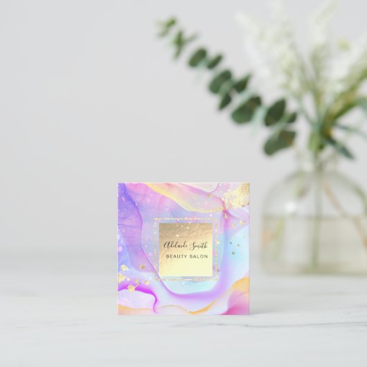 アルコールインクフェイク金ゴールド箔詳細 スクエア名刺 (スタンド正面)