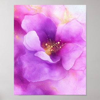 アルコールインクフラワーパープルモダンアート ポスター