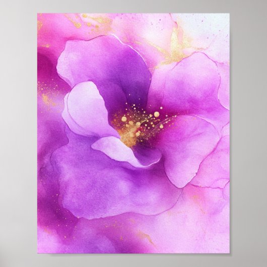 アルコールインクフラワーパープルモダンアート ポスター (正面)