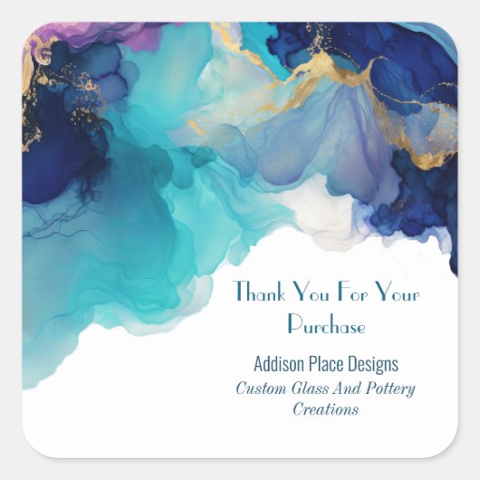 アルコールインクブルーラベンダーイメージサンキューステッカー スクエアシール (正面)